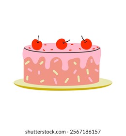 Delicious pink cake topped with cherries on a plate for a special celebration