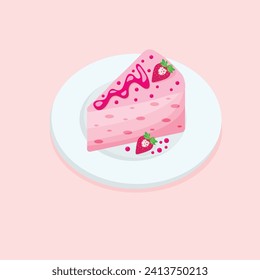 Deliciosa tarta de queso rosa con fresas y mermelada,ilustración vectorial eps10