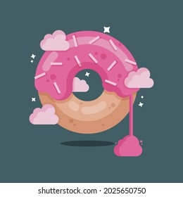 Delicious pink creamy donut flat design