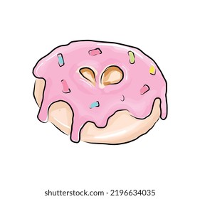 delicious pink donut isolated on white background