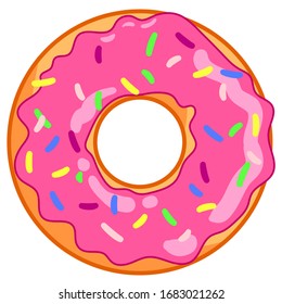 Delicious pink donut. Simple vector drawing