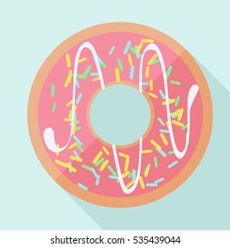 delicious pink donut vector flat sign