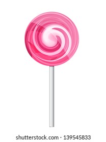 Delicious Pink LollyPop, Isolated On White Background, Vector Illustration