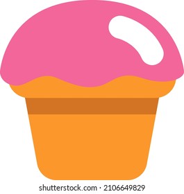 Köstlicher rosafarbener Muffin, Illustration, Vektorgrafik auf weißem Hintergrund.