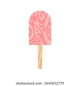 Delicioso picolé rosa ou morango com um padrão de espiral marmoreado exclusivo, perfeito para delícias de verão, menus de sobremesa ou projetos de design de crianças alegres. Um ícone doce e refrescante