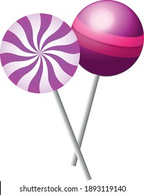 Delicious pink vector lollipops - strawberry cream swirl and 3d.