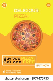 Delicious pizza ads in 3d illustration