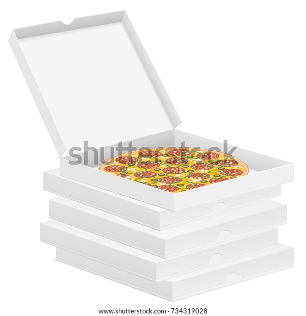 Delicious Pizza Box Isolated On White Stock Vector (Royalty Free