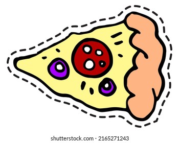 Delicious pizza food, isolated piece of tasty meal, traditional Italian recipe. Gourmet dish in restaurant or cafe, shop logotype or emblem. Sticker or patch, isolated icon vector in flat style