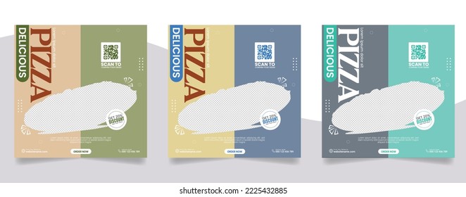 Delicious pizza food menu and restaurant social media square post template banner