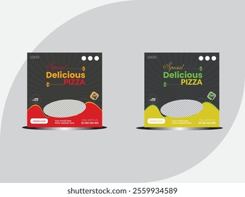 Delicious pizza and food menu social media post banner or editable square food banner design template