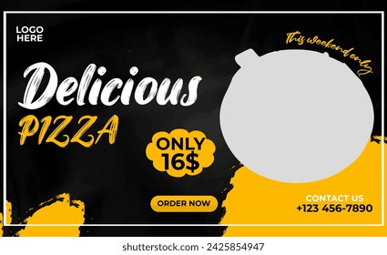 Deliciosa pizza y banner web de menú de comida