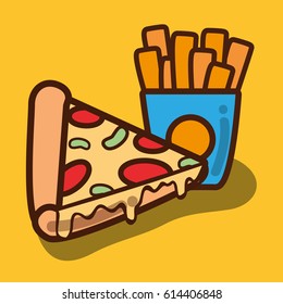 delicious pizza and fries french food