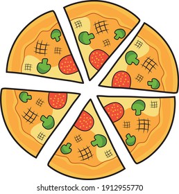 Deliciosa pizza, ilustración, vector sobre un fondo blanco.