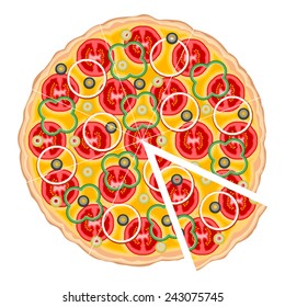 Delicious pizza isolated on white background.
