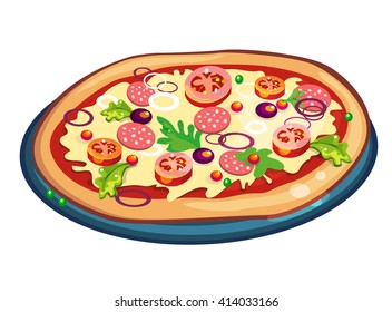 Delicious Pizza isolated on white background. Vector illustration.