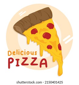 Delicious Pizza Melted Cheese with sausage Cartoon Vector Illustration 