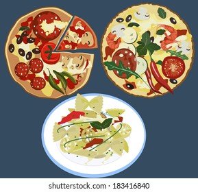 delicious pizza and pasta