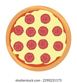 Delicious pizza with pepperoni on white background, top view