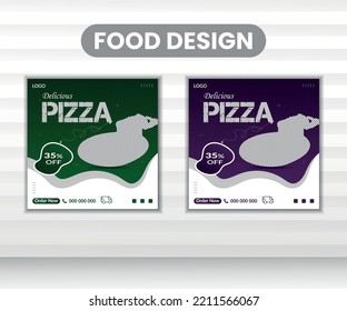 Delicious Pizza Sale Social Media Banner Design, Fast food restaurant menu social media post,Pizza  Healthy Food  Square Banner design Template,Vector eps 10.