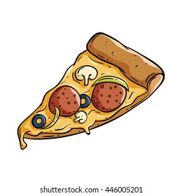 Delicious pizza slice in doodle art