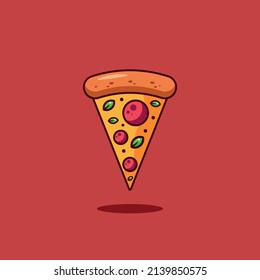 Deliciosa pizzería dibujando arte en un fondo rojo.