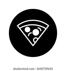 Delicious pizza slice icon on a black background representing culinary enjoyment and tasty food cravings