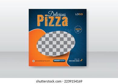 Delicious pizza social media post design for restaurant, food social media promotion banner template with gradient color