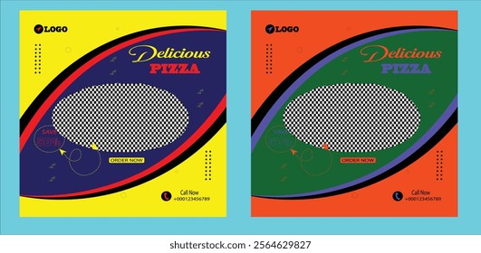 Delicious Pizza Social Media Post Design with vector.Premium social media post and promotion banner design template. Pizza banner design template.