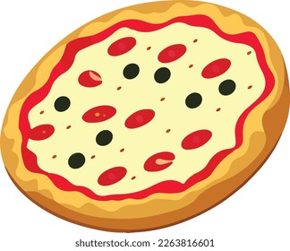 Delicious Pizza with Tomato and Mozzarella. Vector Illustration. This vector art features a mouth-watering pizza topped with fresh tomato and melted mozzarella cheese, with a crispy crust.