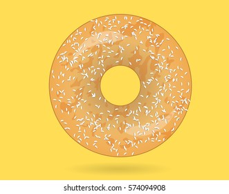Delicious Plain Sugar Donut isolated with yellow background, illustration vector