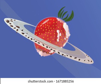 A delicious planet covered in chocolate and cream. It is surrounded by milk rings with chocolate chip asteroids.