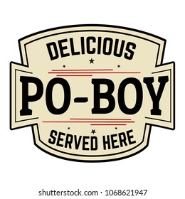 Delicious Po-Boy label or icon  on white background, vector illustration