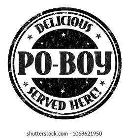 Delicious Po-Boy sign or stamp on white background, vector illustration
