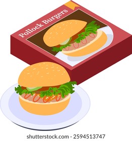 Delicious Pollock Burgers, isometric view