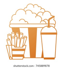delicious pop corn with soda and french fries