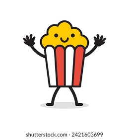 Delicious popcor logo template, with funny character cartoon