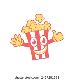 Delicious popcor logo template, with funny character cartoon