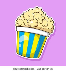 Pipoca deliciosa em um azul listrado bucket ilustração vetor de desenhos animados isolado com conceito de design de estilo simples. Cinema, Entretenimento, filmes. Ícone