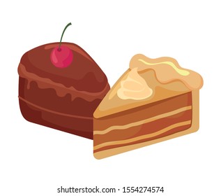 delicious portion of cake on white background vector illustration design