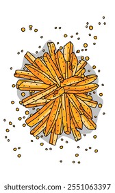 Delicious potato french fries on white white background 