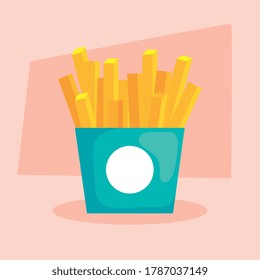 delicious, potatoes french fries in package vector illustration design