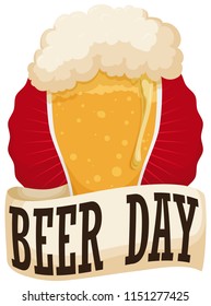 Delicious premium quality beer served in weizen glass awarded with a greeting ribbon, to be delighted for fine palate during Beer Day.