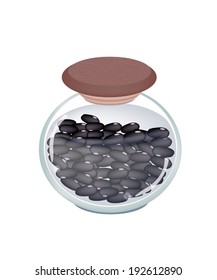 Delicious Preserved Black Beans in A Glass Jar, Good Source of Dietary Fiber, Vitamins and Minerals. 