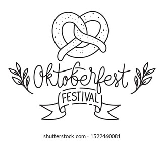 delicious pretzel with calligraphy bakery food icon vector illustration design