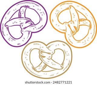 Delicious pretzel on a white isolated background. Illustration for Oktoberfest. Bread products. Vector flat illustration