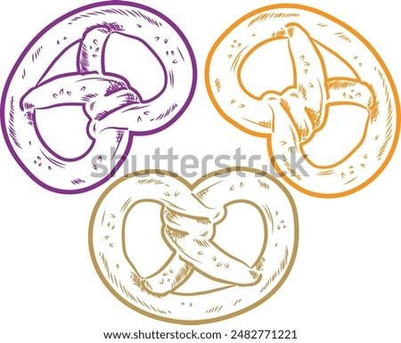 Delicious pretzel on a white isolated background. Illustration for Oktoberfest. Bread products. Vector flat illustration