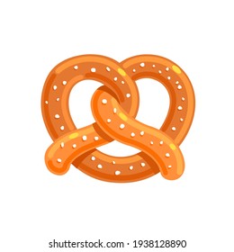 Delicious pretzel on a white plate. Illustration for Oktoberfest. Bread products. Vector flat illustration