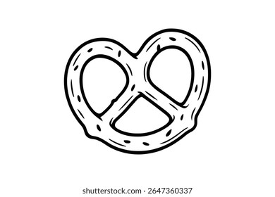 Delicious Pretzel Snack Line Art Illustration on White Background Vector
