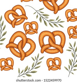 delicious pretzel with wreath crown pattern vector illustration design